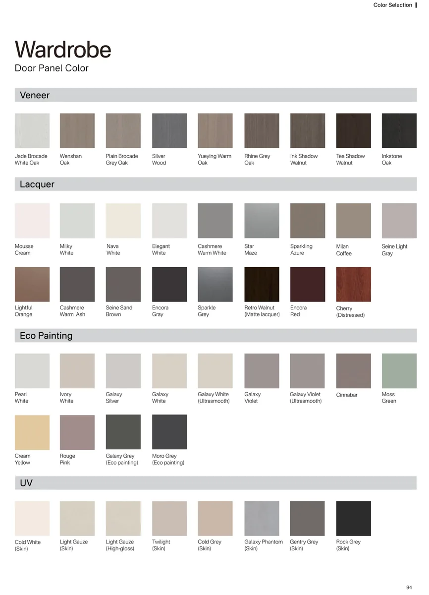 Wardrobe colour chart from the SAGARA catalogue