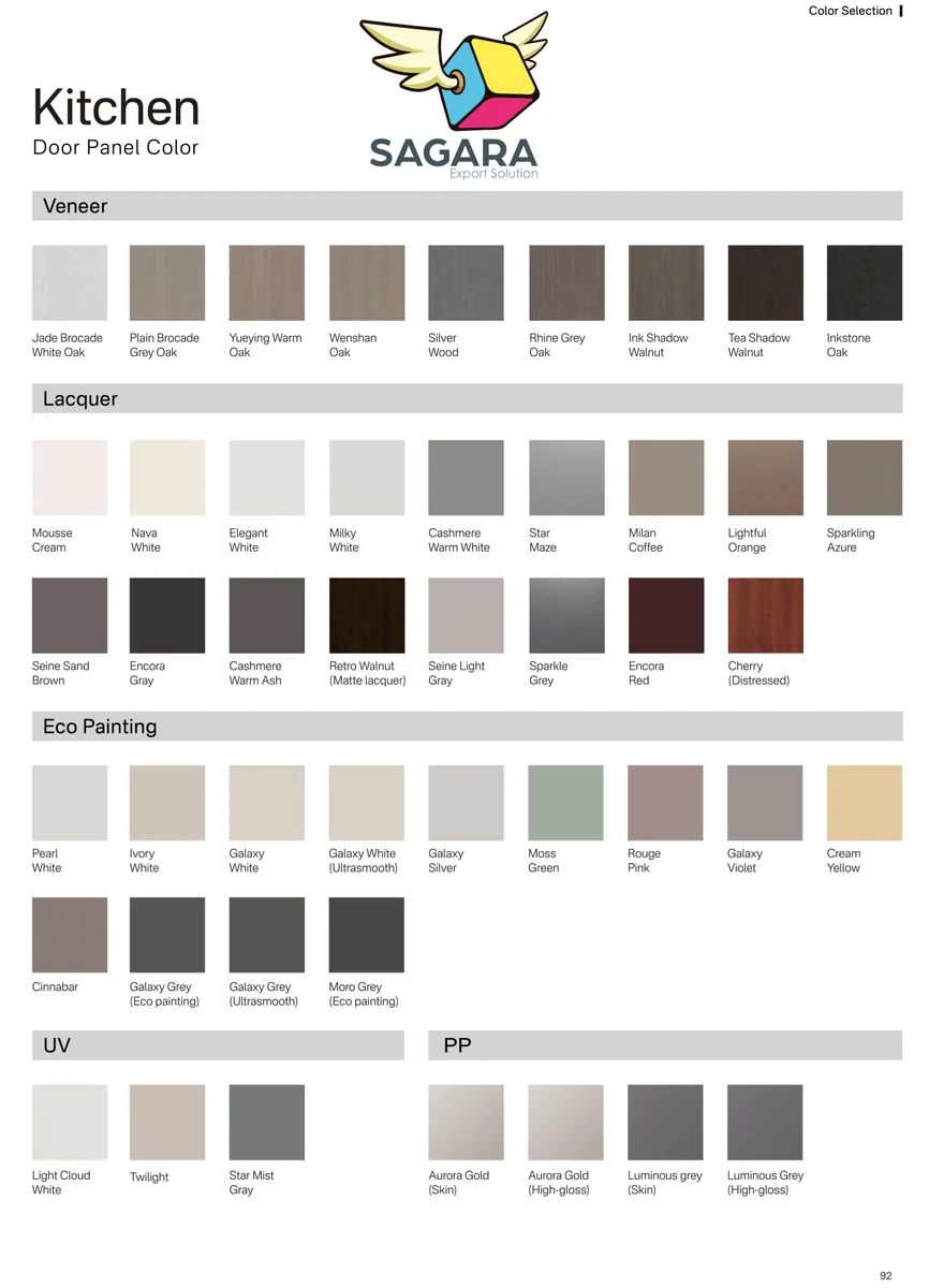 Kitchen colour chart from the SAGARA catalogue