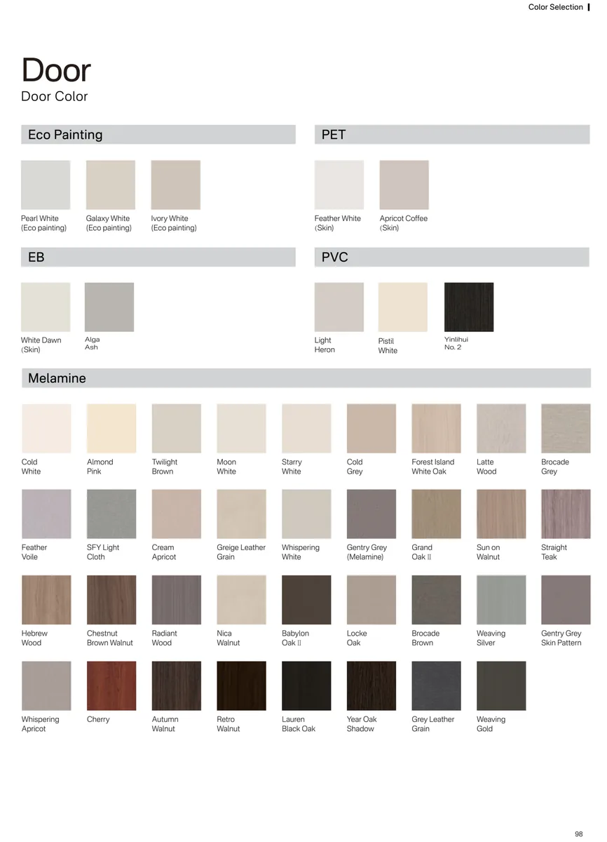 Doors colour chart from the SAGARA catalogue