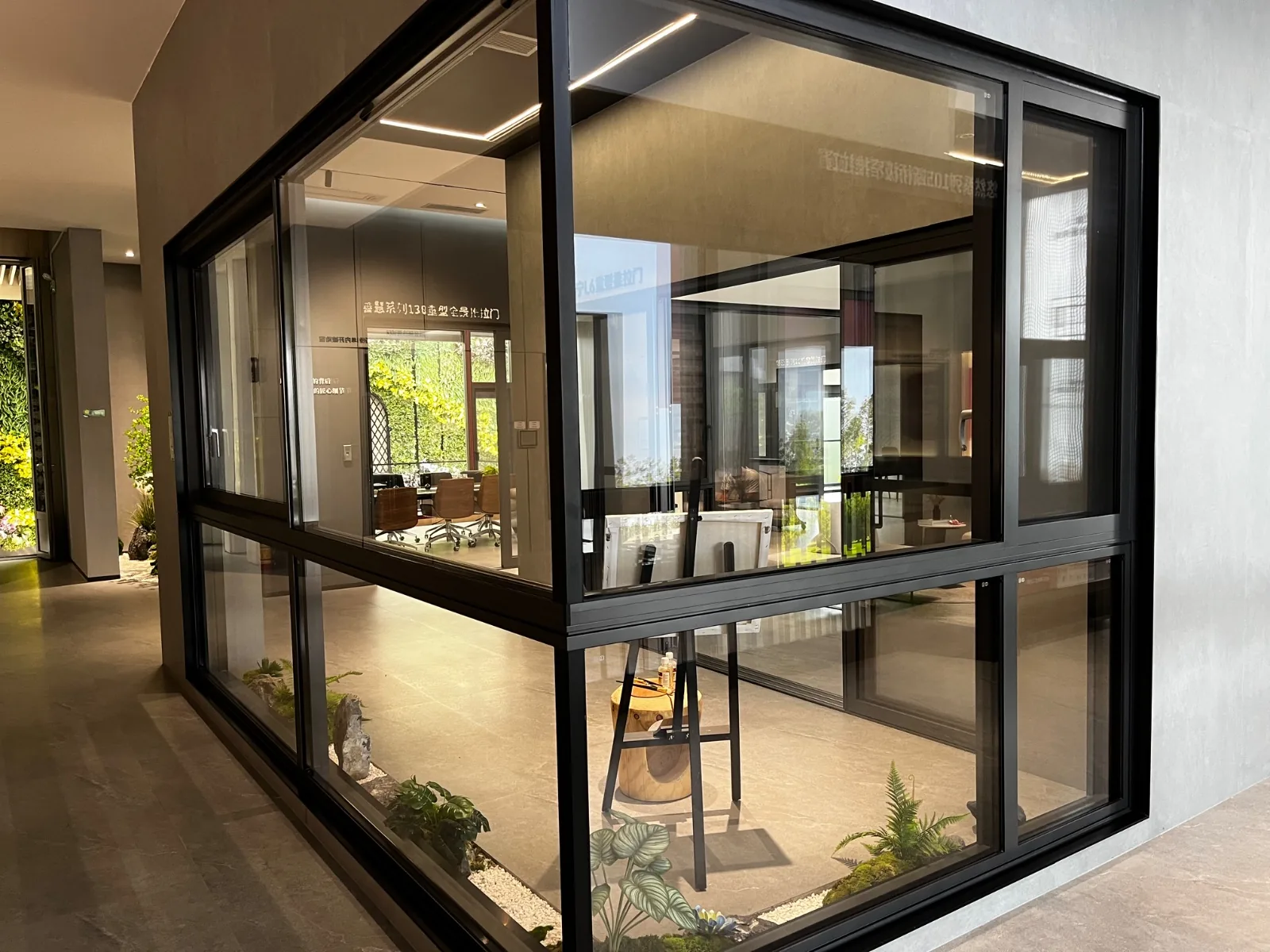 Aluminium and glass window system installed in a showroom.